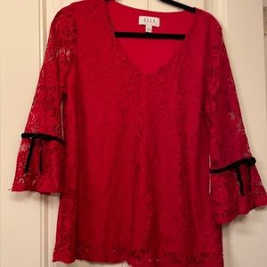 Elle Red lace blouse, Sz Large Holiday!